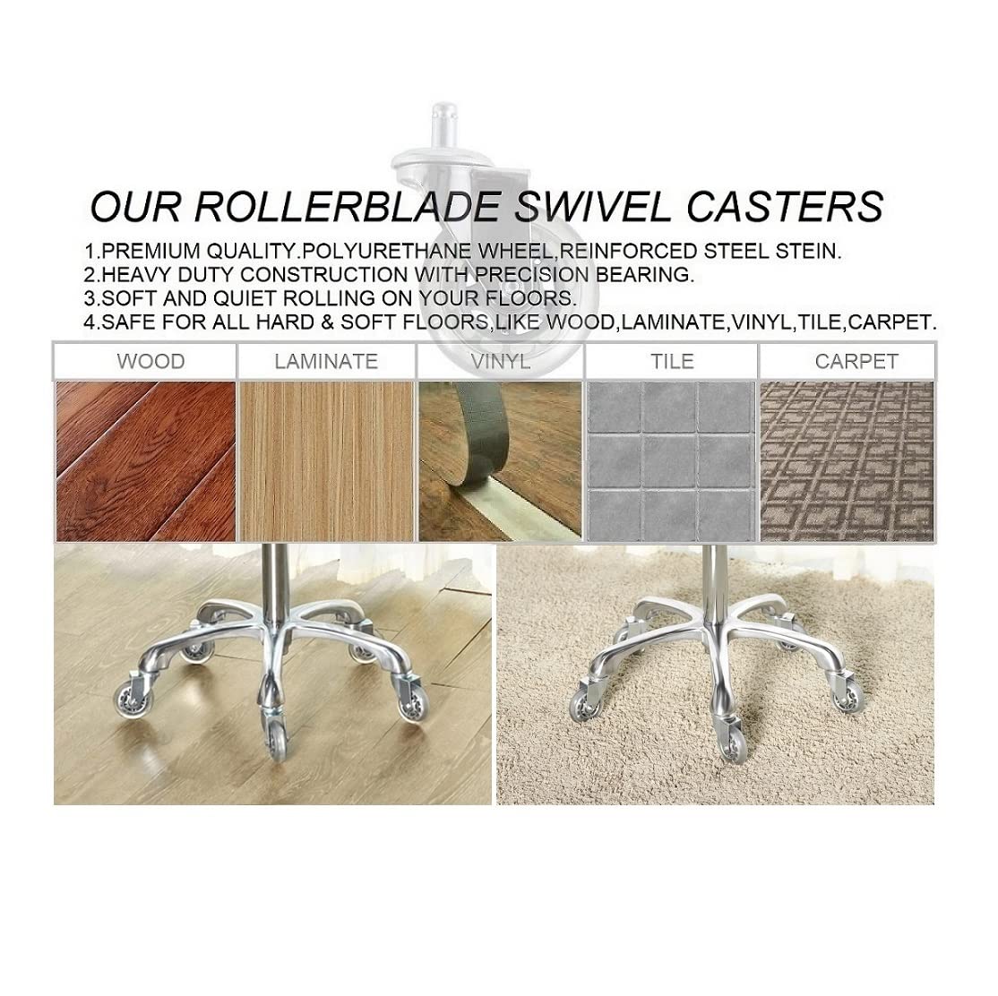 Kaleurrier gas lift mechanism enables easy height adjustment.