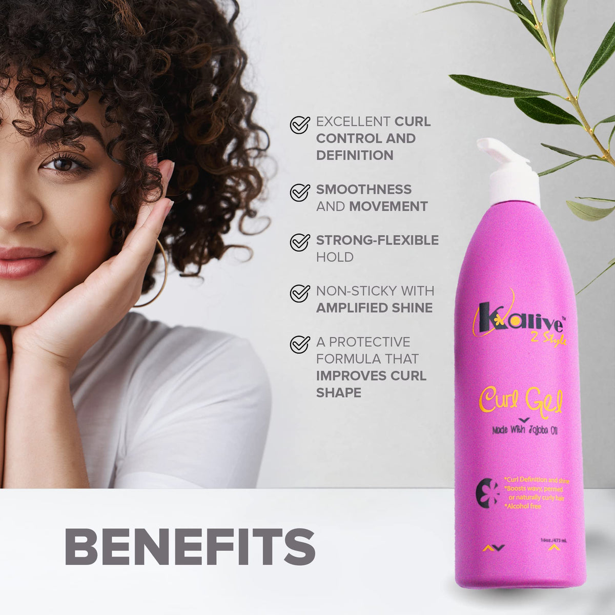 KALIVE Curl Gel frizz-control smooths waves for a polished, manageable look