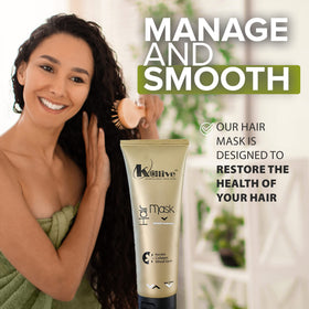 KALIVE 2 STYLE hair mask hands applying texture for quick 3-5 minute treatment.