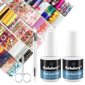 Kalolary nail foil stickers set with holographic designs for stunning nails.