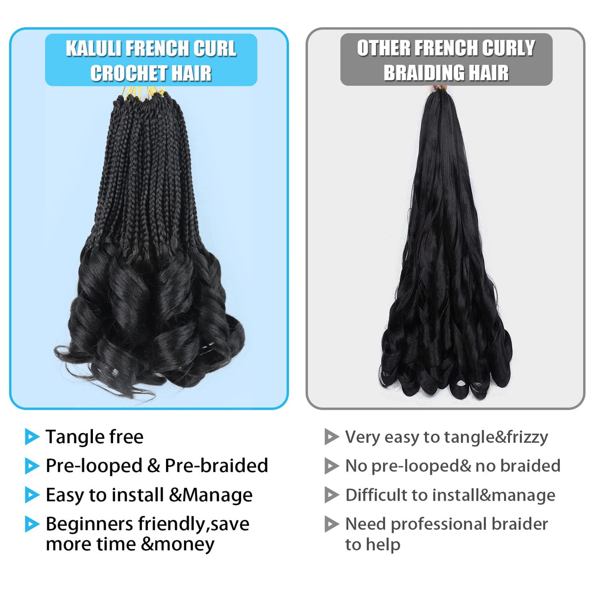 Kaluli easy-install braids with crochet hair and needle.