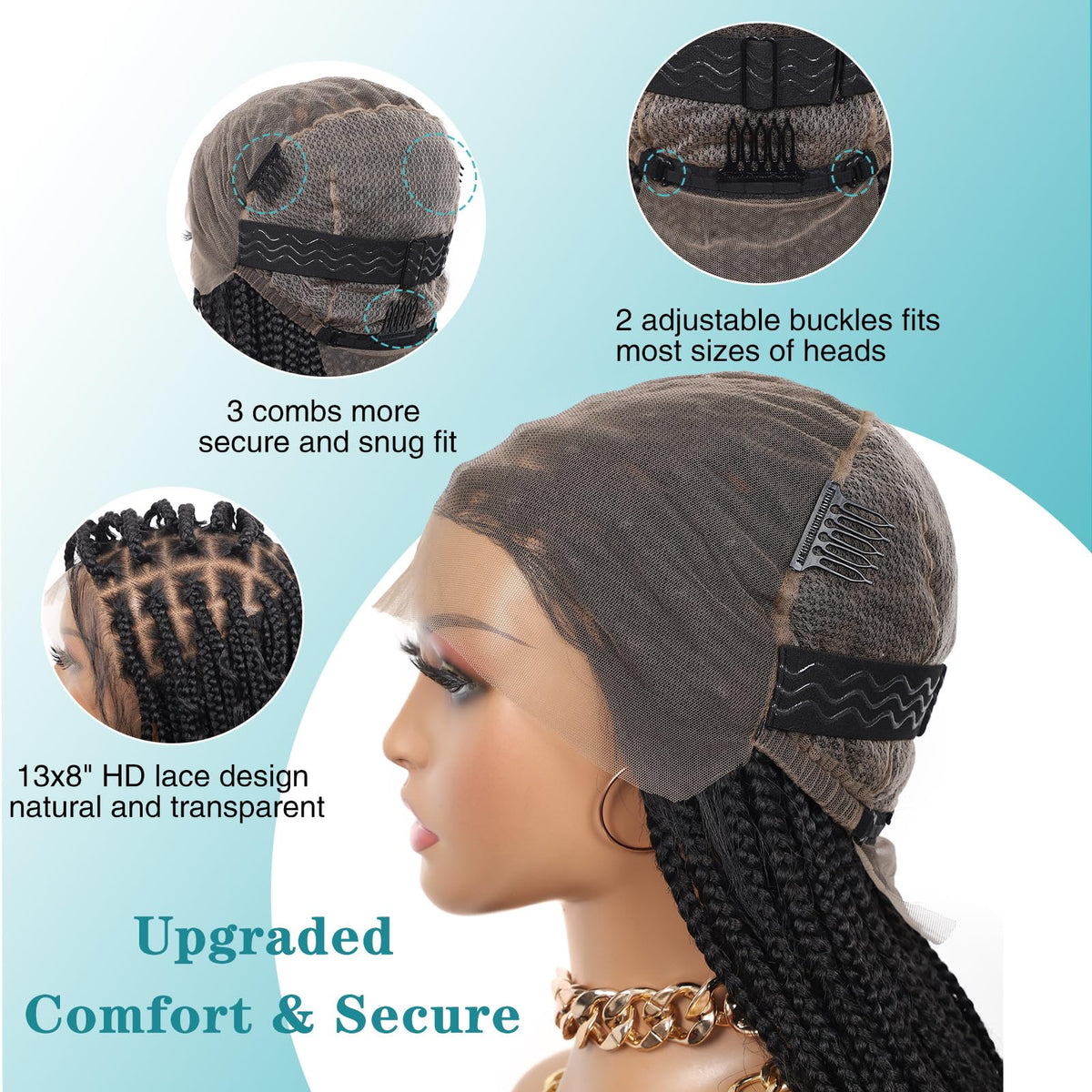 Kalyss 13x8 lace-front cap closeup emphasizes secure fit and breathability.