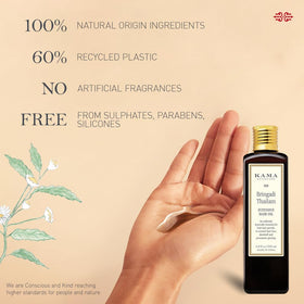 Bringadi Tailam bottle label by Kama Ayurveda emphasizing natural conditioner benefits.