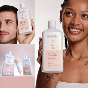KAMEDIS conditioner lather in action on hair strands during washing.