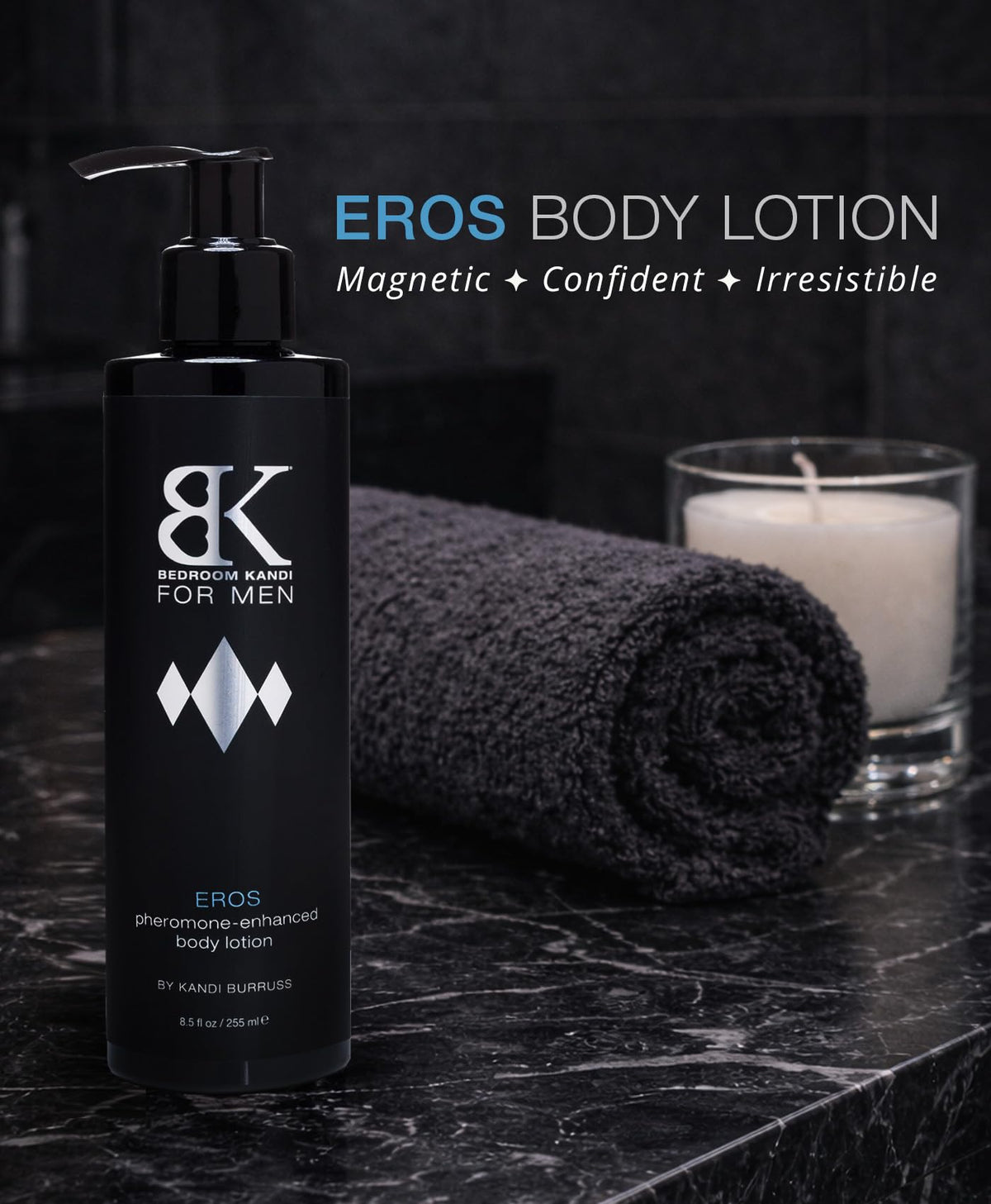 Kandi Bedroom Lotion woodsy musk scent lingers through the evening
