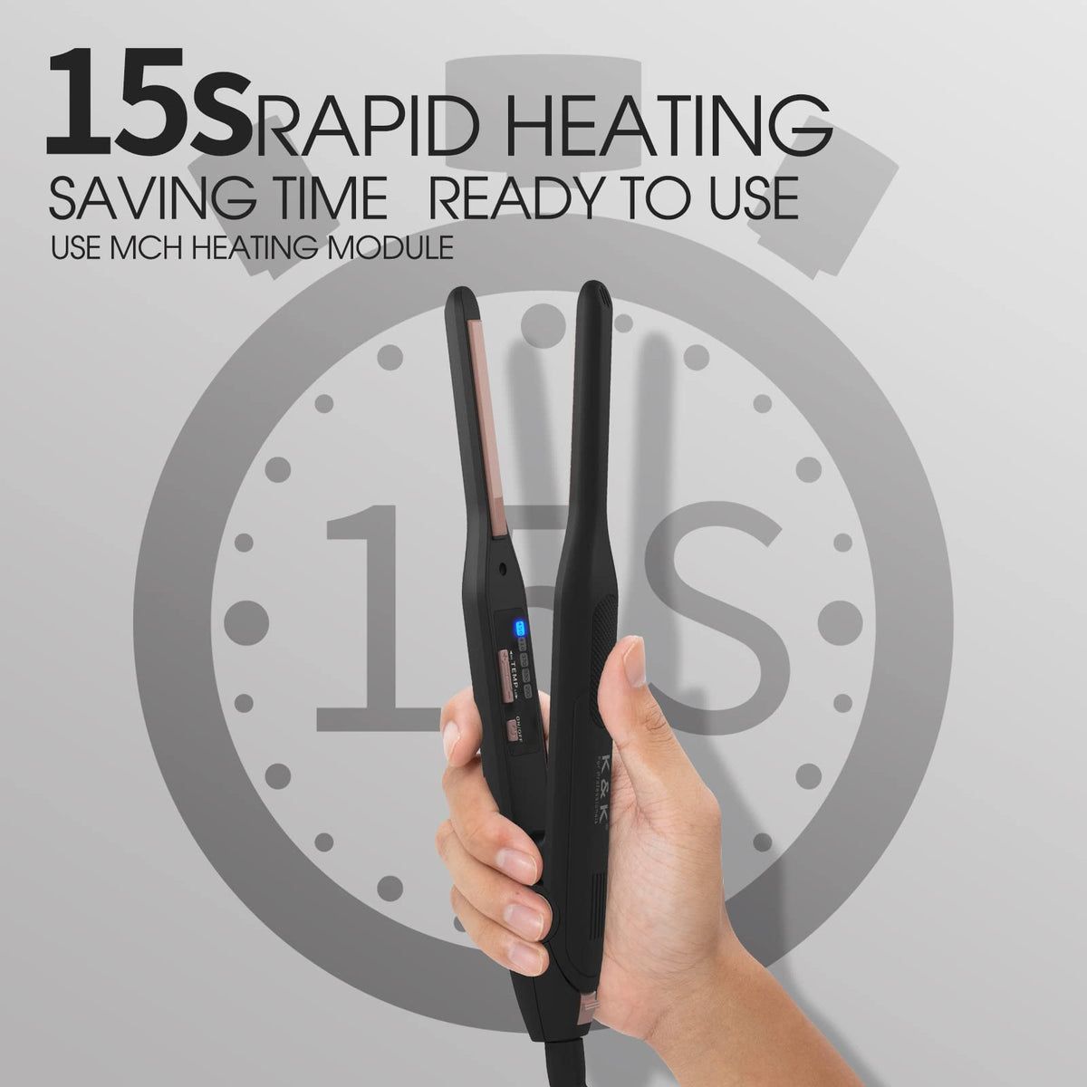 K&K Mini Flat Iron auto shut-off after 60 minutes for safety.