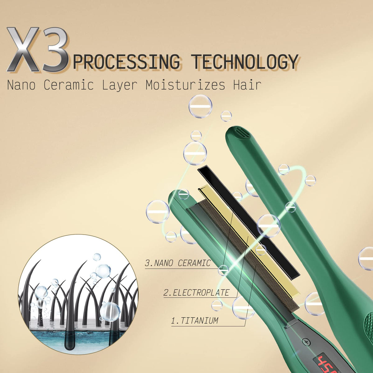 K&K nano titanium technology heats quickly for efficient styling
