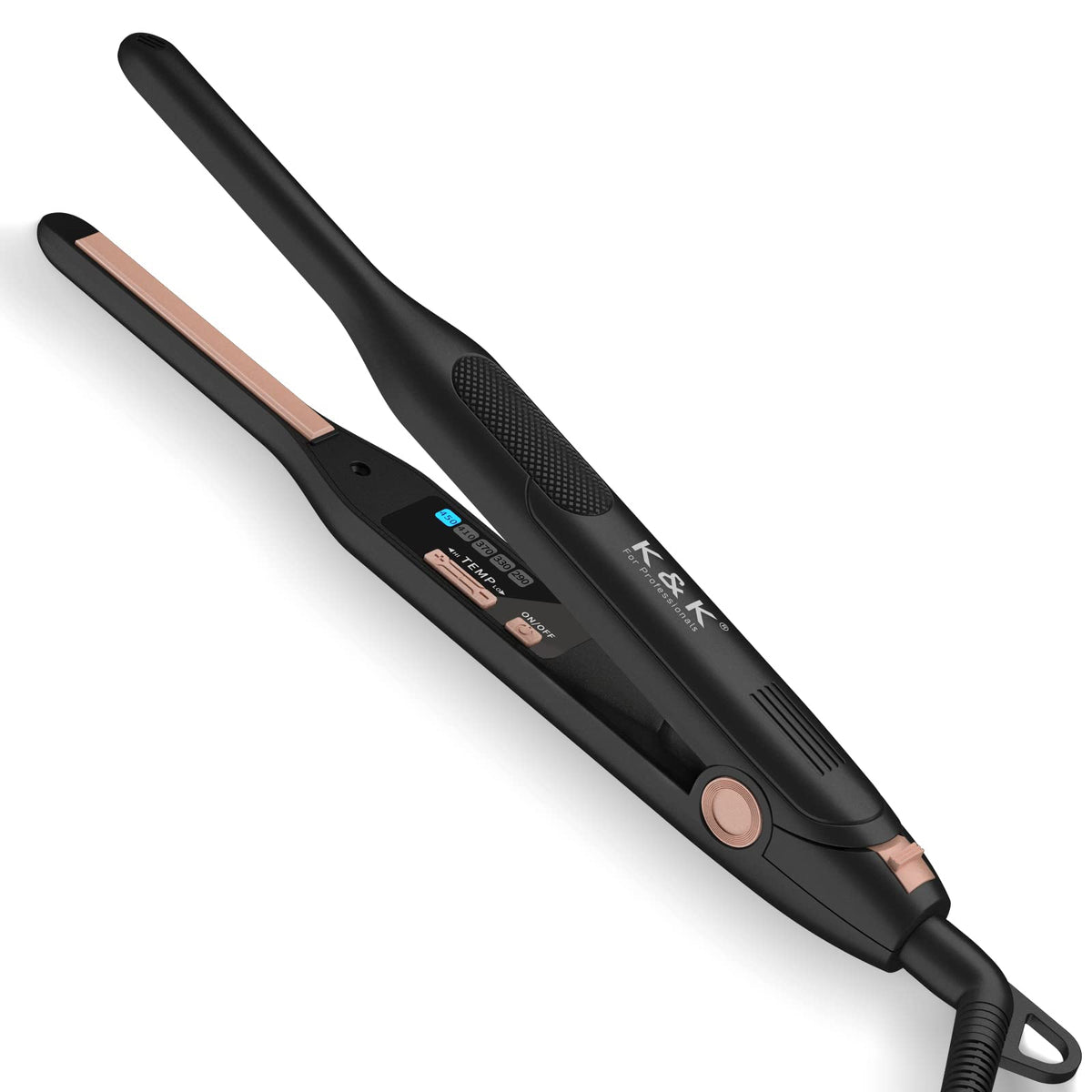 K&K Mini Flat Iron for short hair with 3/10 inch plates delivering smooth, precise styling.