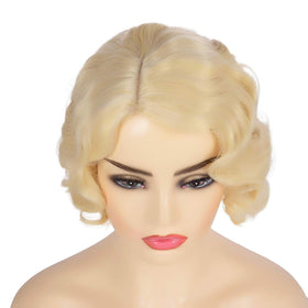 Kaneles blonde wig detail with heat-resistant fiber suitable for light styling.
