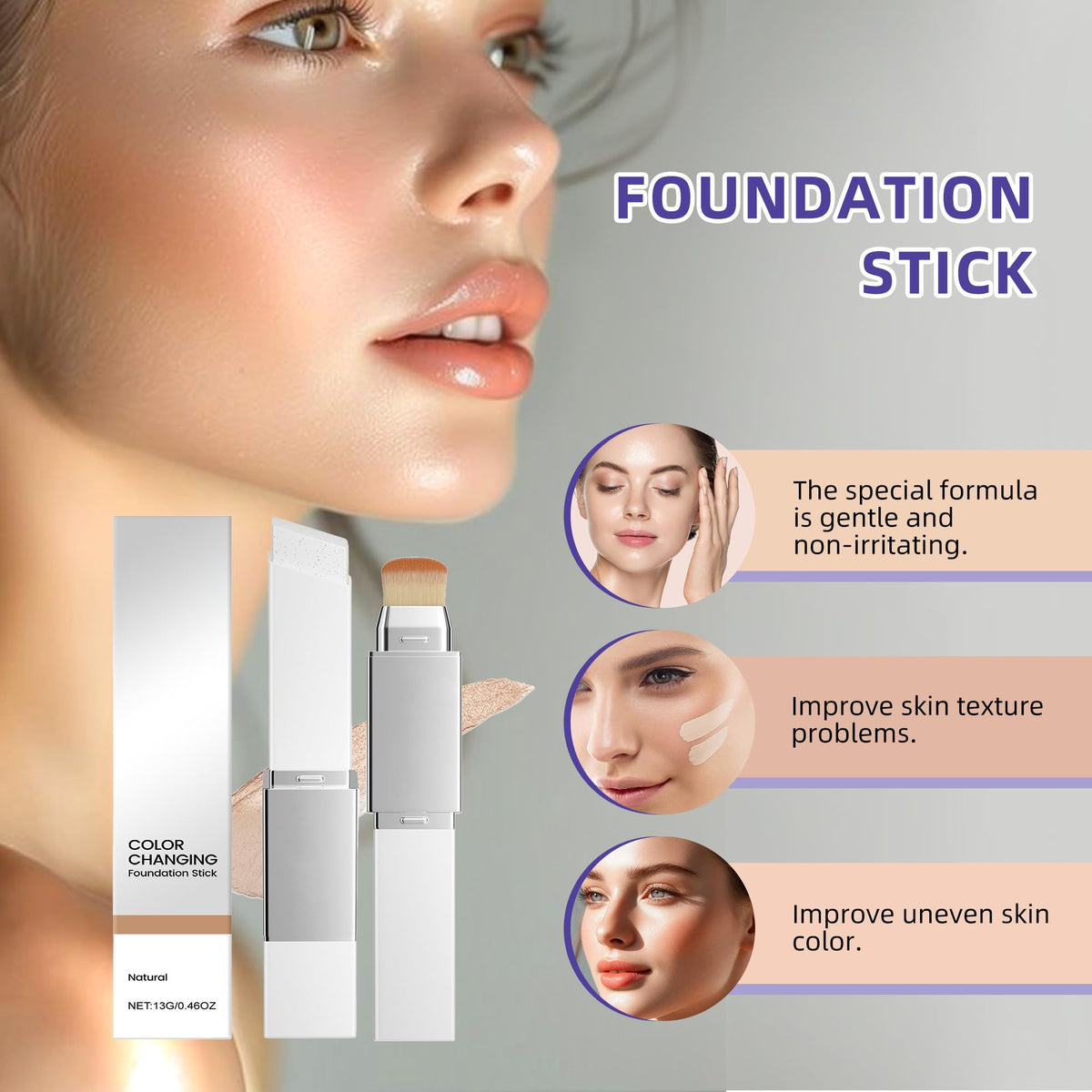 KANGBOMEI color-changing foundation stick balm-cream formula in action for seamless tone matching.