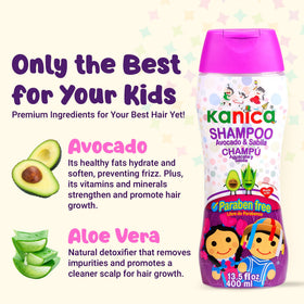 KANICA Kids Shampoo bottle being poured for daily use.