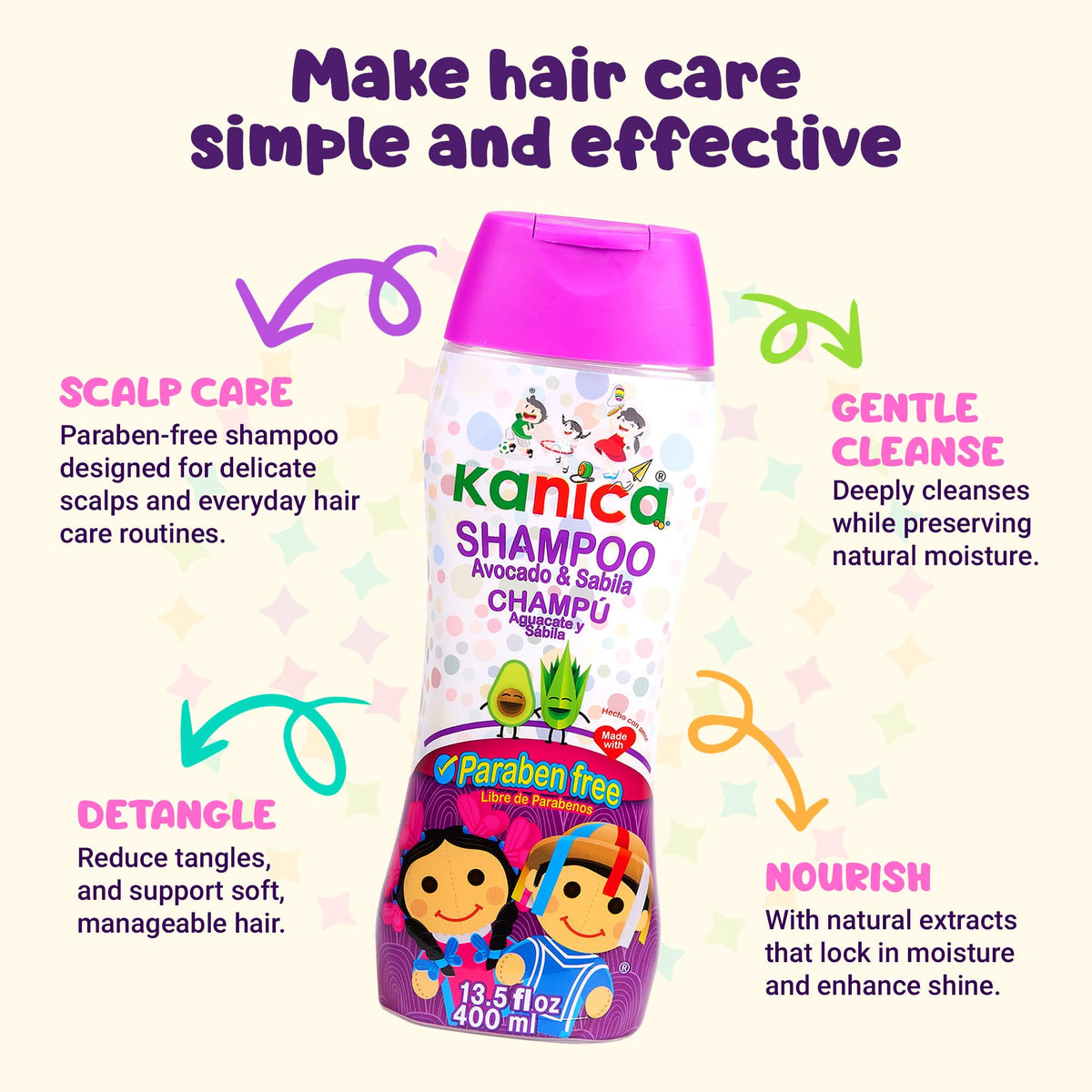 Child smiles after wash with soft, manageable hair using KANICA.