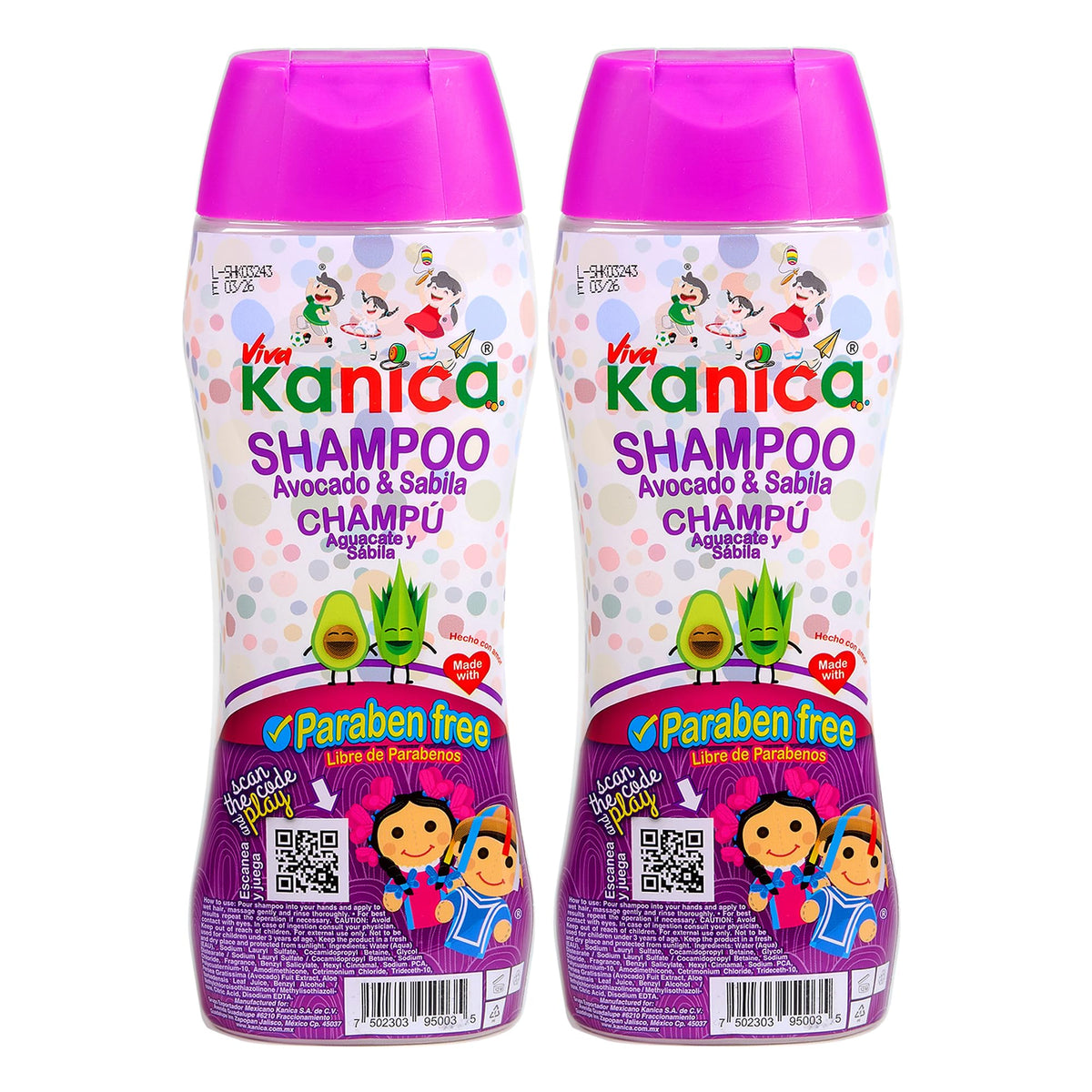 Recyclable packaging of KANICA avocado and aloe shampoo on a shelf.