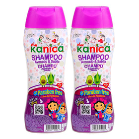 Recyclable packaging of KANICA avocado and aloe shampoo on a shelf.