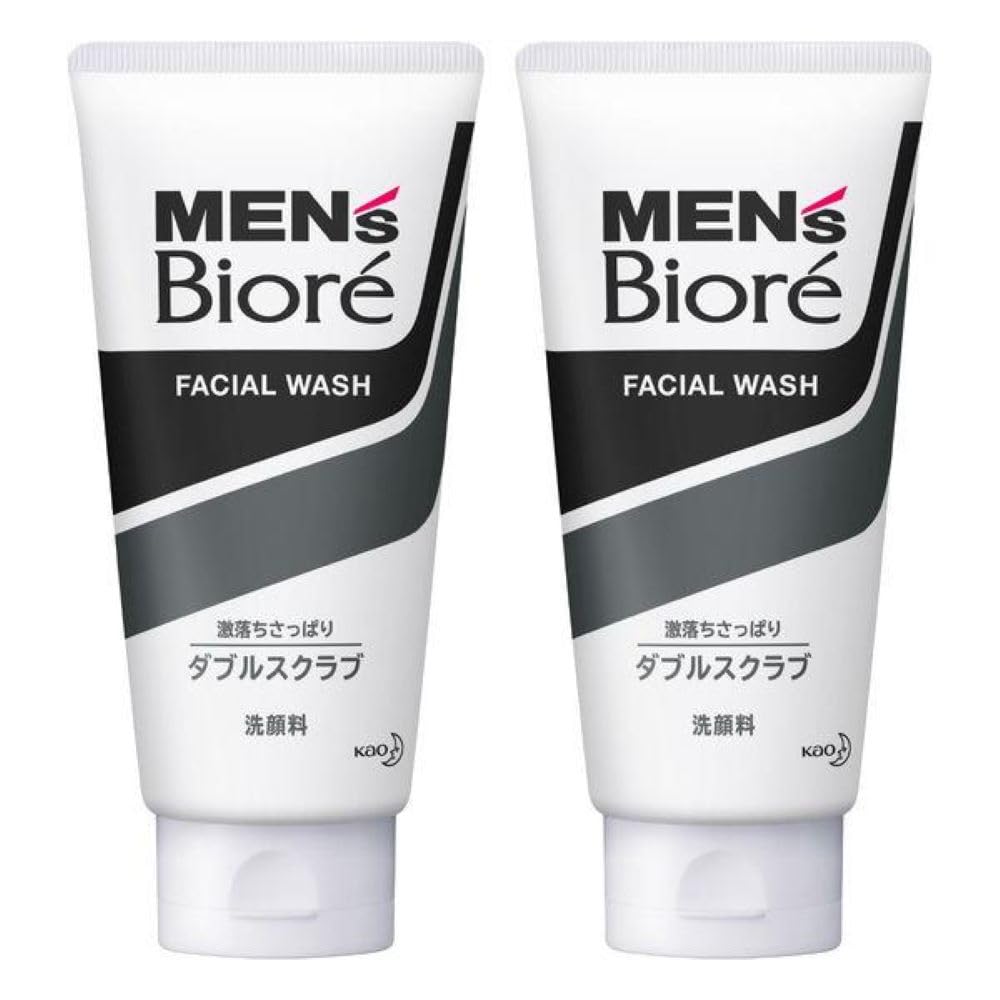 Kao Biore Mens Double Scrub Wash two-pack front view for daily cleansing