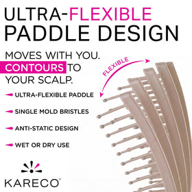KareCo Premium Tangle Buster Brush bristles closeup emphasizes gentle nylon bristles for sensitive scalps