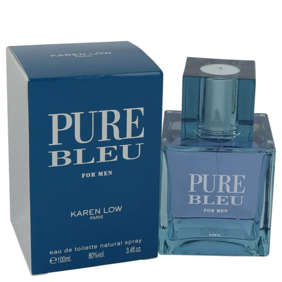 Karen Low Pure Blue eau de toilette bottle on display, versatile daily scent.