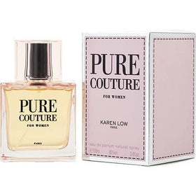 Karen Low Pure Couture packaging on display conveys premium fragrance.