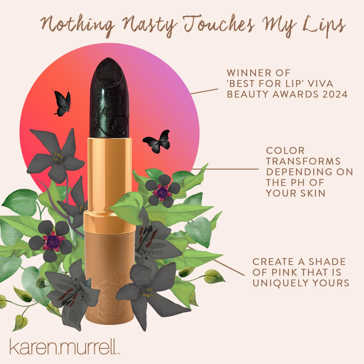 Karen Murrell Night Moves applied on lips for lightweight, moisturizing color