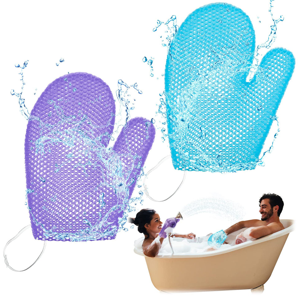 Karenhi honeycomb exfoliating glove blue close-up for gentle body exfoliation.