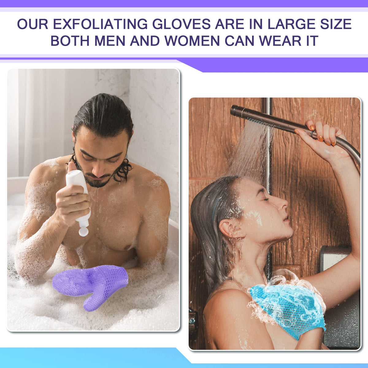 Karenhi honeycomb exfoliating glove purple in shower for smoother skin.