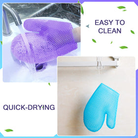 Karenhi body scrubber glove shown in shower-ready, lightweight form.