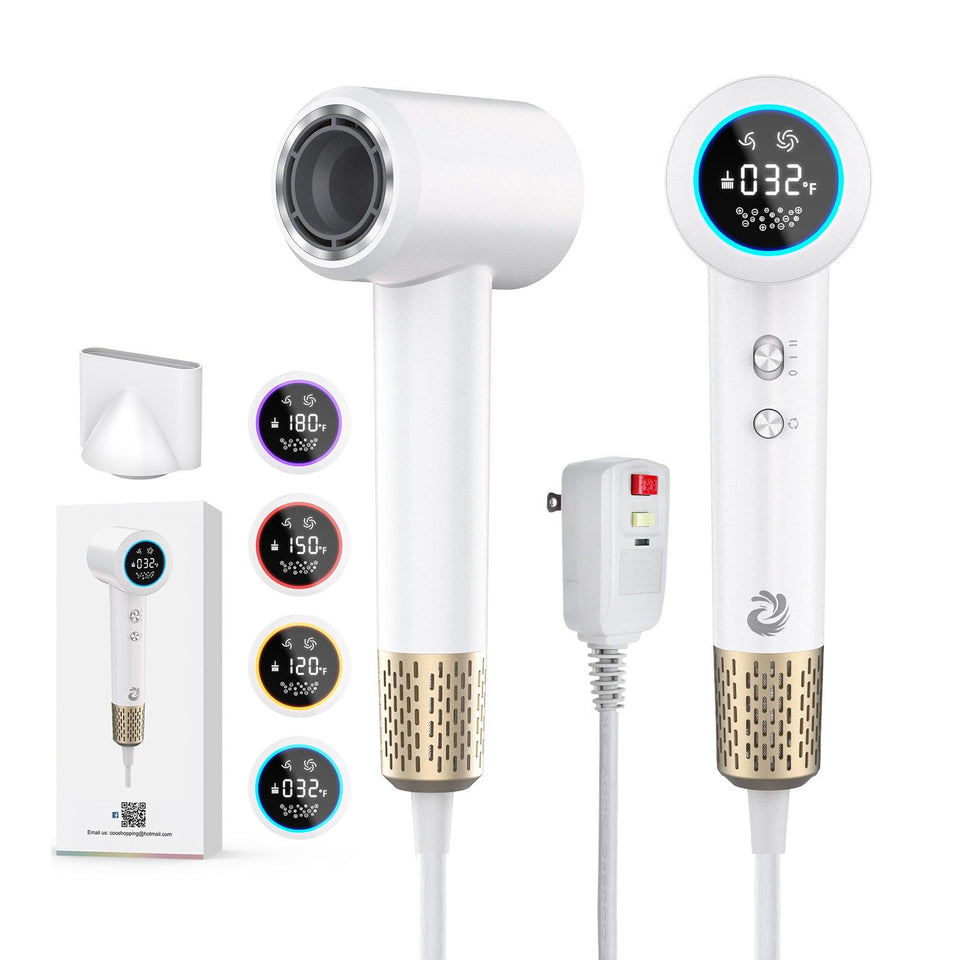 KARFUN Plasma Tech hair dryer front view highlighting fast drying and ion smoothing.