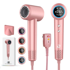 KARFUN Hair Dryer rose gold front view with LED display for easy temperature control.