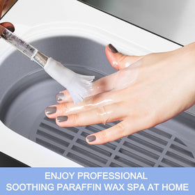 Hydration-friendly hands-and-feet care with Karite wax in spa-style setting.