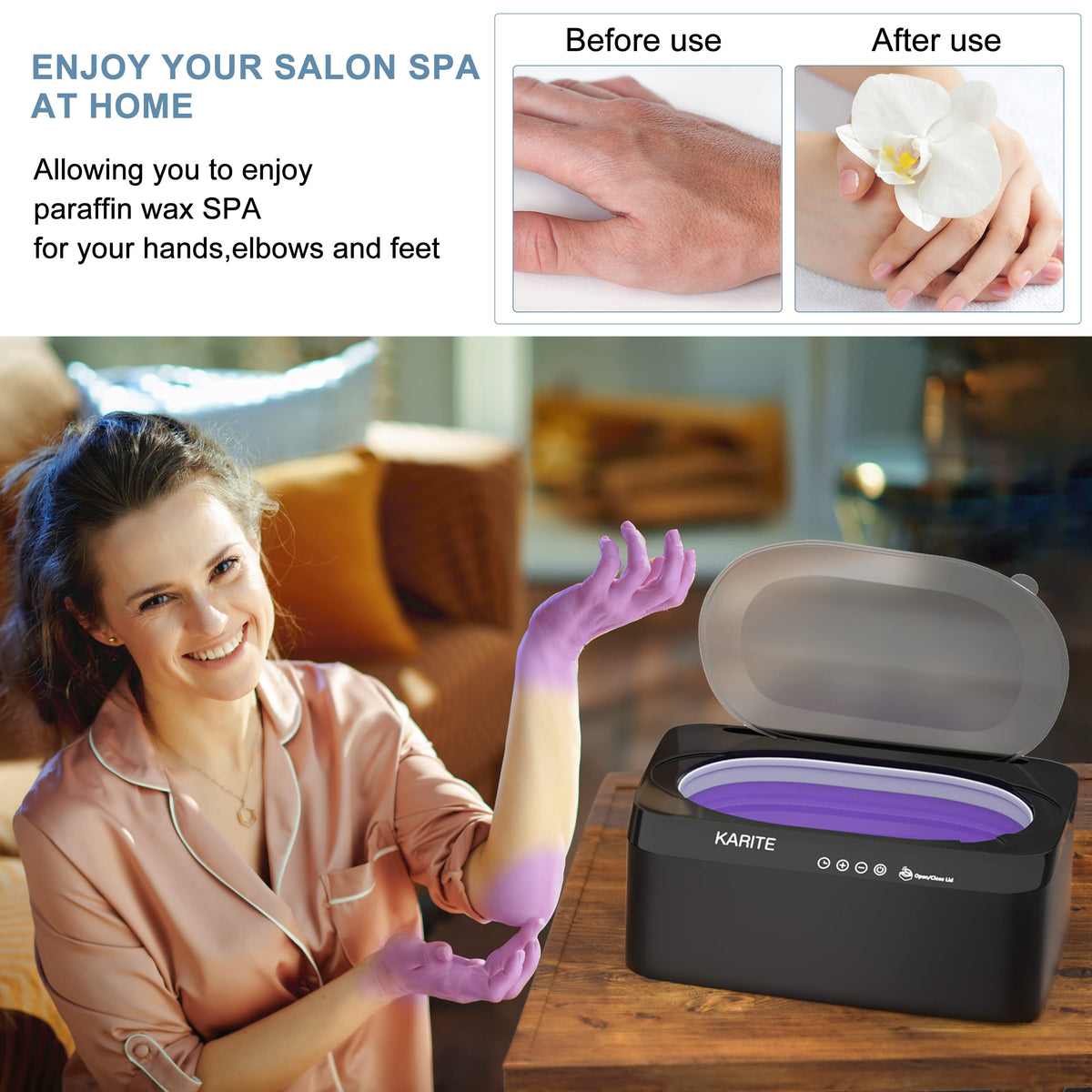 12.6-inch inner-pot aperture on Karite wax machine for larger feet and versatile use.