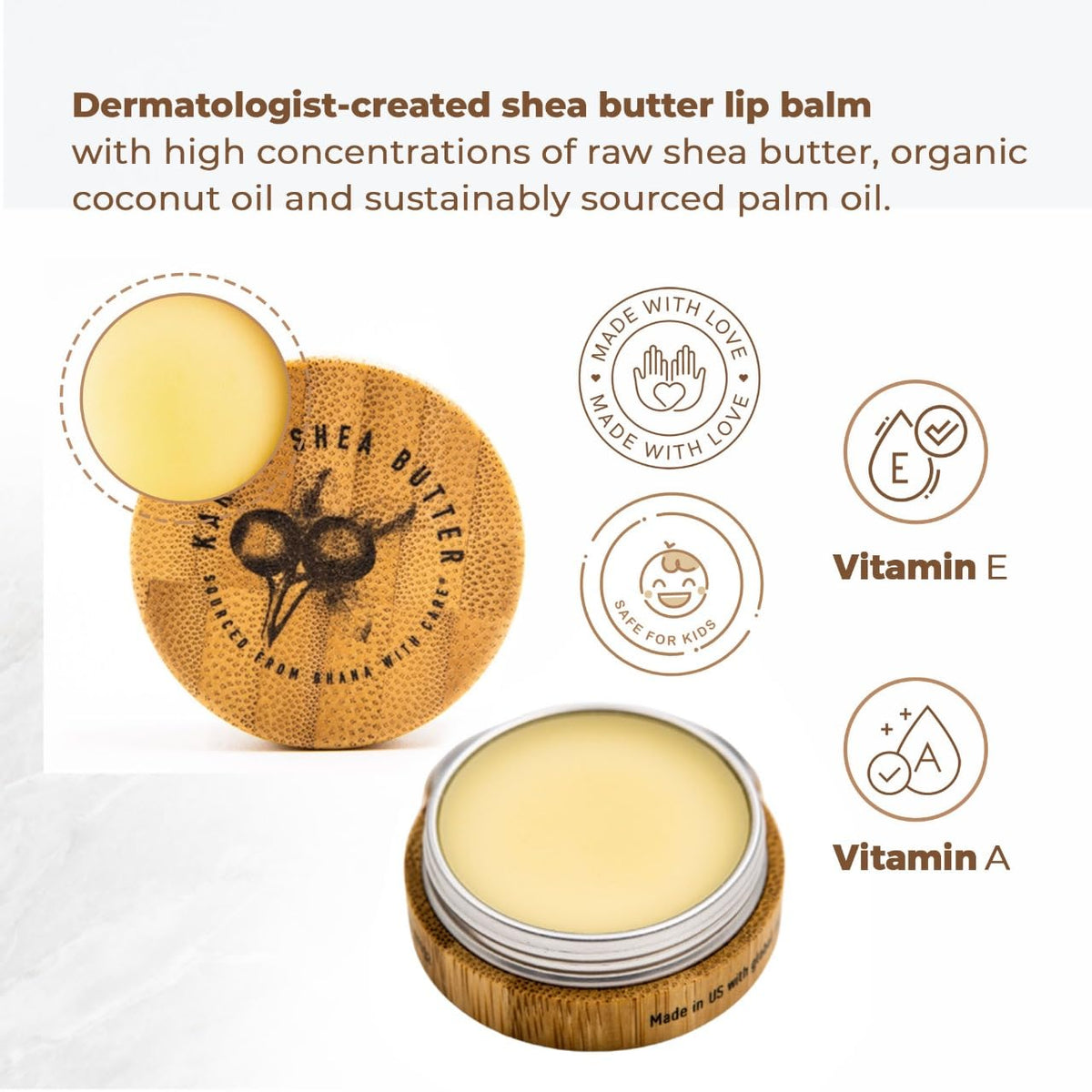Karité Nourishing Lip Balm close-up, rich blend of shea and rosehip supports softness.