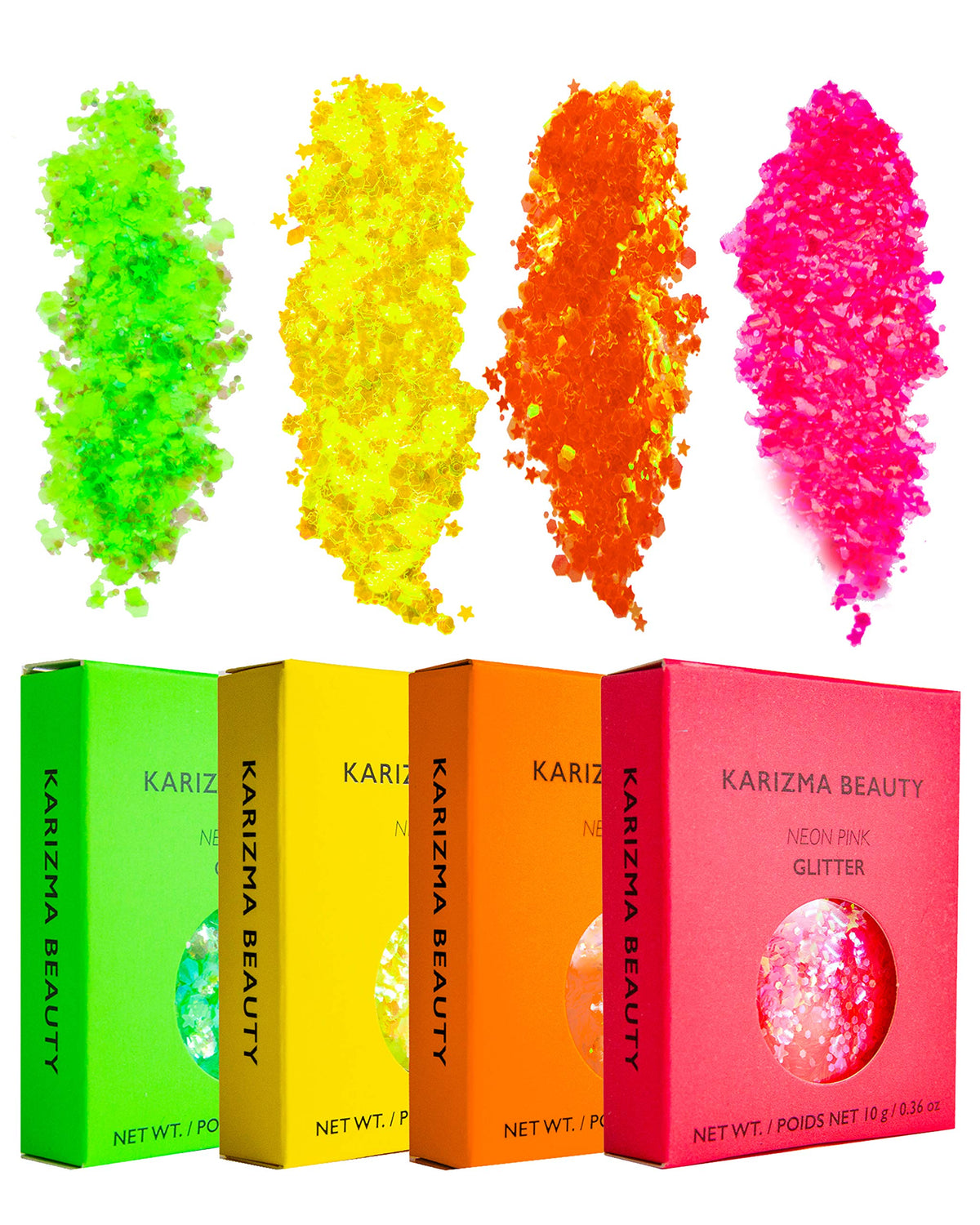 KARIZMA Neon Nights yellow glitter pot for vibrant festival makeup.