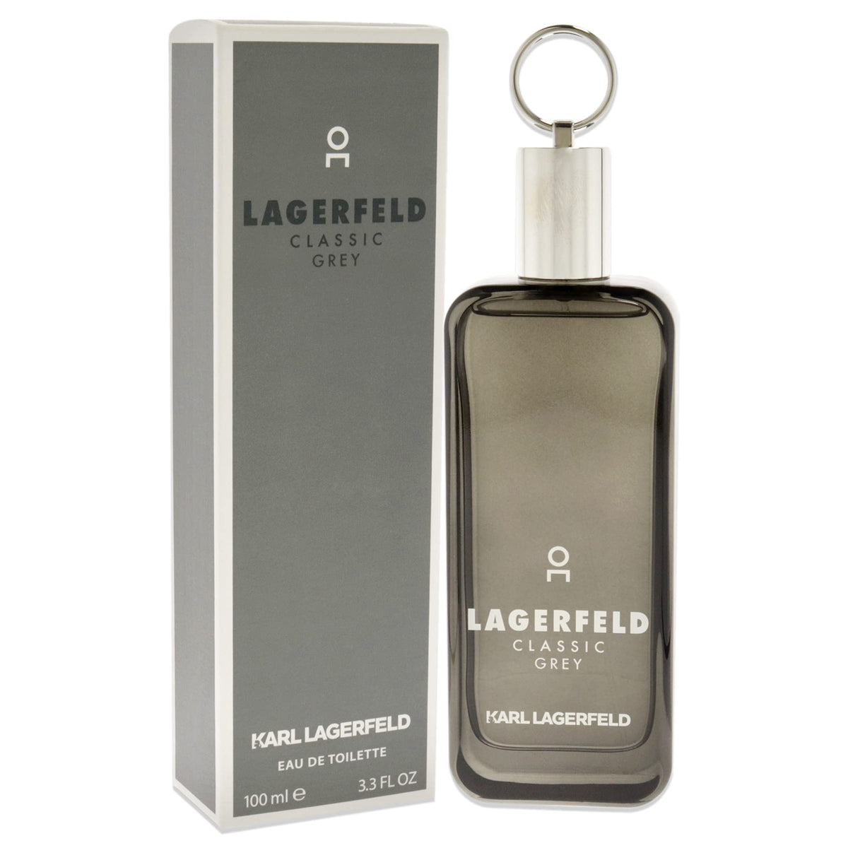 Karl Lagerfeld Lagerfeld Classic Grey embossed cap detail emphasizes premium bottle design for gifting