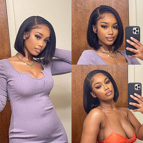 Karlami Bob Wig with straight hair and HD lace front for natural daily wear