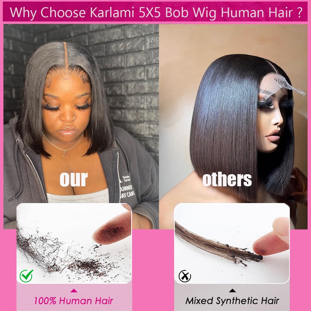 Karlami Bob Wig natural hairline close-up shows seamless lace integration for a natural look.