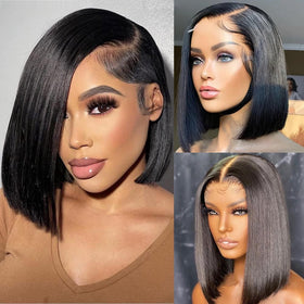 Karlami Bob Wig with straight HD lace front, 12-inch length for versatile styling.