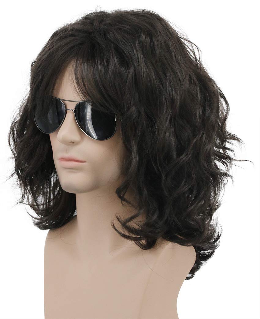 Karlery California 70s-80s rocker wig face close-up with long curls for bold cosplay.