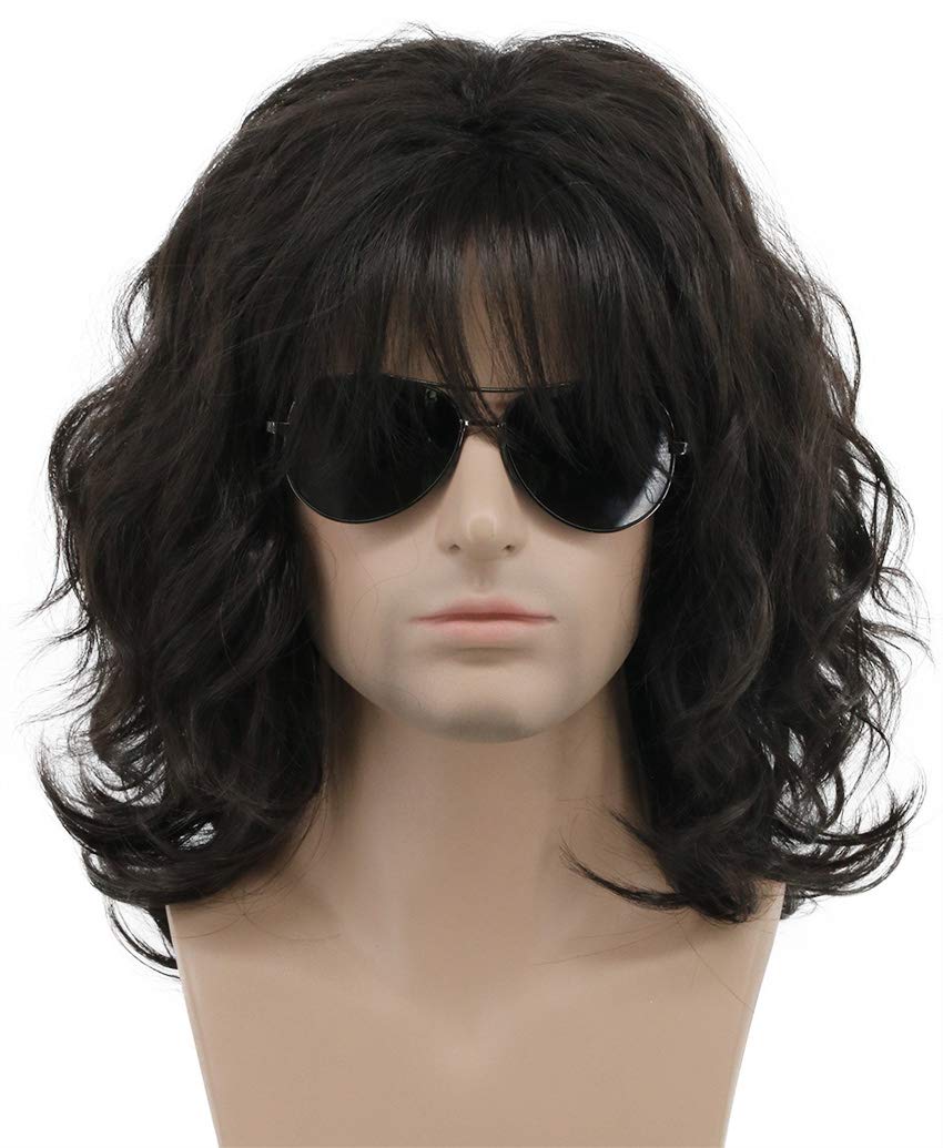 Karlery California rocker wig full-length curls in dark brown for movie nights or themed parties.