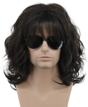 Karlery California rocker wig full-length curls in dark brown for movie nights or themed parties.