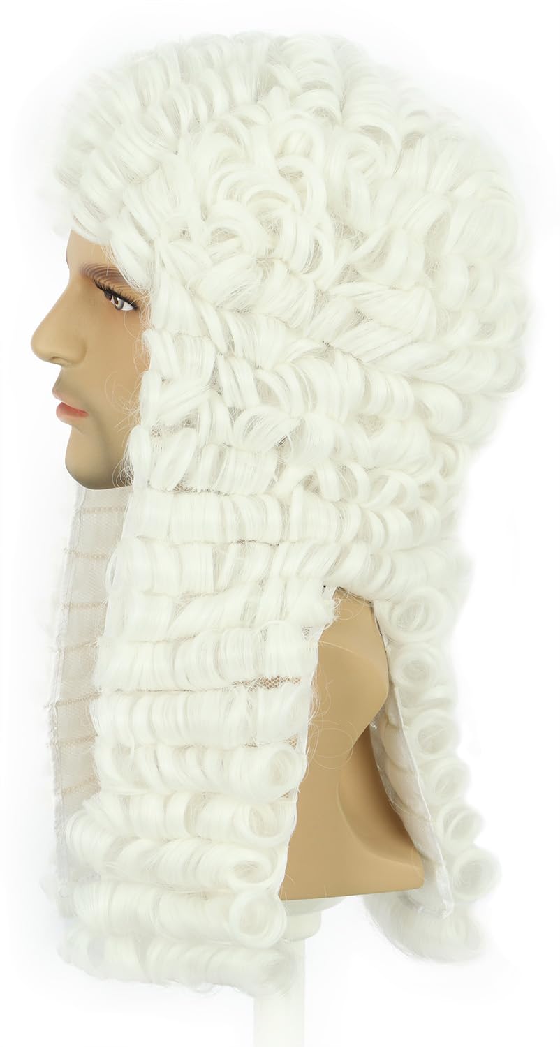 Karlery white curly wig with judge-style flair for cosplay and theatrical events