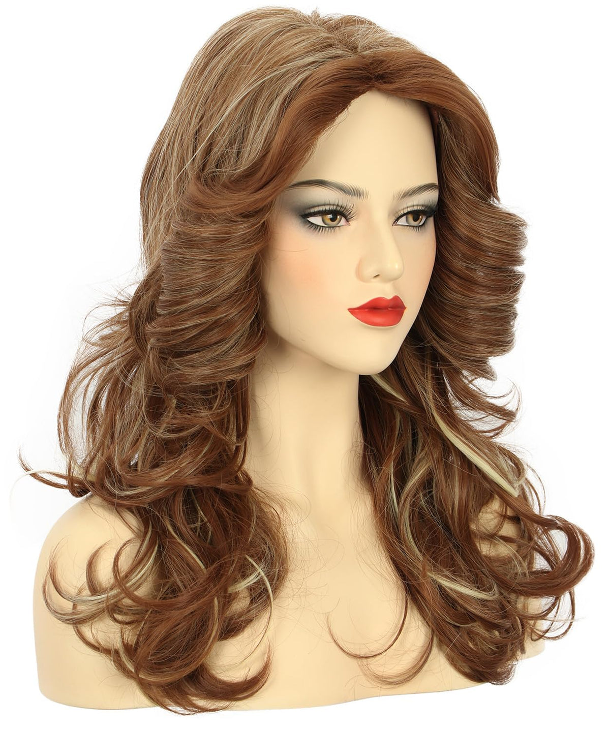 Karlery disco wig close-up shows feathered texture and stylish vintage flair