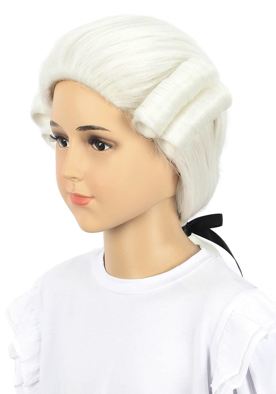 Karlery Kids Long Curly White Wig front view with durable synthetic fibers for dramatic costumes