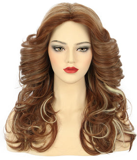 Karlery 70s feathered wig with long brown waves for retro party looks