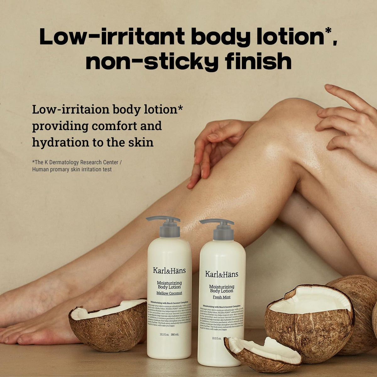 Karl&Häns lotion applied to dry skin shows daily hydration.