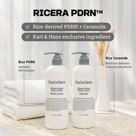 Karl&Häns lotion featuring rice-derived PDRN and ceramide ingredients.