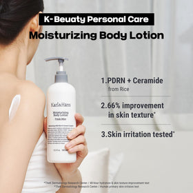 Karl&Häns Moisturizing Body Lotion texture close-up highlights smooth skin feel.