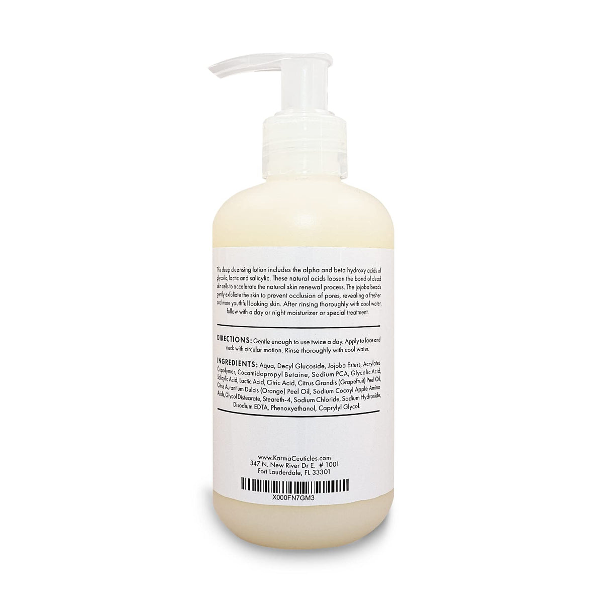 KarmaCeuticles AHA/BHA cleanser ingredients close-up showing formulation details