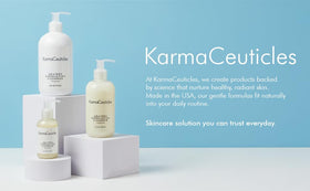 KarmaCeuticles user applying cleanser during routine near towel