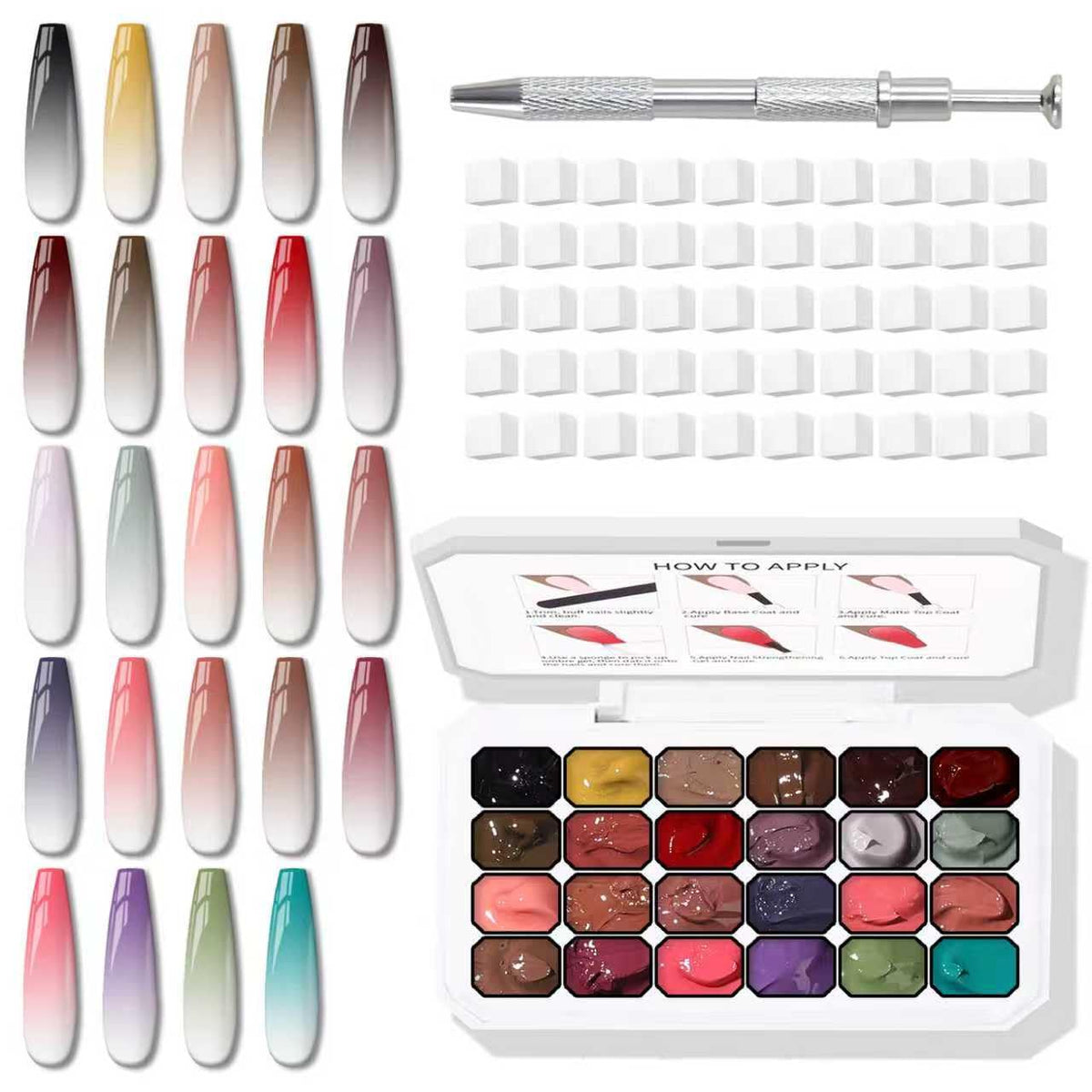 Karroy 24-color sponge pat paint palette for effortless ombre nails