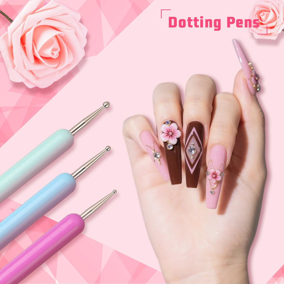 Karroy nail brushes and dotting tools kit for precise nail art.